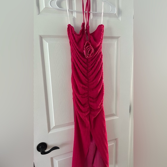 SHEIN rosette, textured, midi, hot pink, halter dress - Picture 2 of 9